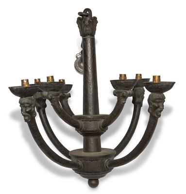 Lot 541 - AN UNUSUAL BRONZE CHANDELIER, POSSIBLY SCANDINAVIAN, EARLY 20TH CENTURY