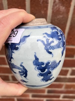 Lot 229 - A CHINESE BLUE AND WHITE DRAGON JAR