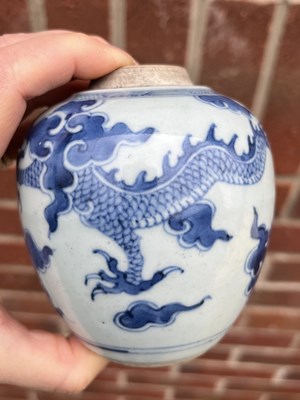 Lot 229 - A CHINESE BLUE AND WHITE DRAGON JAR