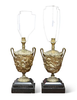 Lot 542 - A PAIR OF 19TH CENTURY BRONZE TABLE LAMPS