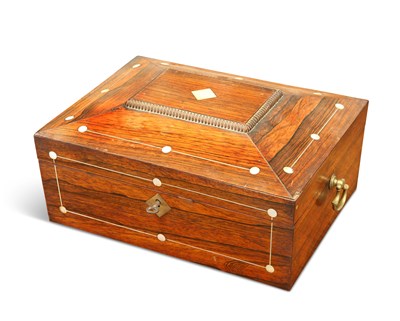 Lot 760 - A REGENCY MOTHER-OF-PEARL INLAID ROSEWOOD SEWING BOX