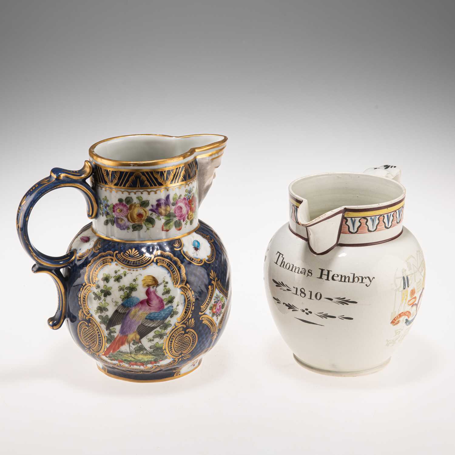 Lot 49 - AN ENGLISH PEARLWARE JUG, CIRCA 1810; AND A SAMSON BLUE-SCALE GROUND JUG