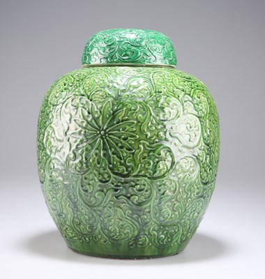 Lot 236 - A CHINESE GREEN-GLAZED GINGER JAR AND COVER, CIRCA 1900