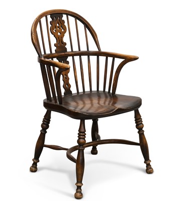 Lot 697 - A 19TH CENTURY ASH AND ELM WINDSOR CHAIR