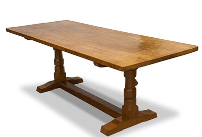 Lot 784 - ROBERT THOMPSON OF KILBURN, A MOUSEMAN OAK 7-FOOT DINING TABLE, CIRCA 1960S