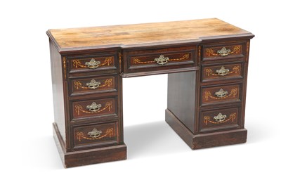 Lot 653 - A VICTORIAN INLAID ROSEWOOD BREAKFRONT DESK