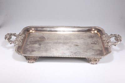 Lot 5 - A VICTORIAN LARGE SILVER-PLATED TWO-HANDLED TRAY