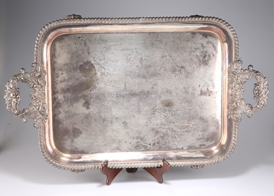 Lot 5 - A VICTORIAN LARGE SILVER-PLATED TWO-HANDLED TRAY