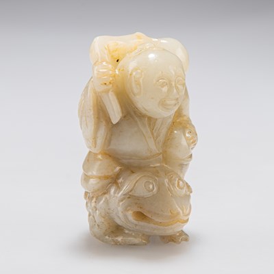 Lot 270 - A CHINESE JADE GROUP OF LIU HAI AND THE THREE-LEGGED TOAD