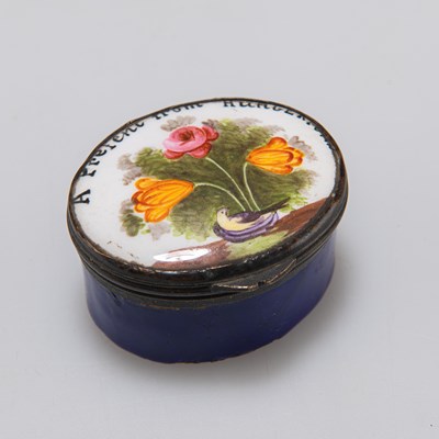 Lot 403 - A GEORGE III ENAMEL PATCH BOX