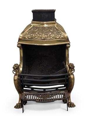 Lot 313 - A HANDSOME BRASS-HOODED CAST IRON FIRE BASKET