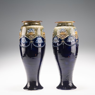 Lot 129 - A PAIR OF ROYAL DOULTON STONEWARE VASES, CIRCA 1901-22