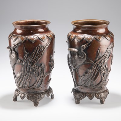 Lot 249 - A PAIR OF JAPANESE BRONZE VASES, MEIJI PERIOD