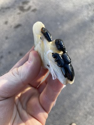 Lot 266 - A CHINESE JADE GROUP OF A CRANE AND A KID GOAT