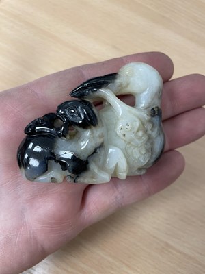 Lot 266 - A CHINESE JADE GROUP OF A CRANE AND A KID GOAT