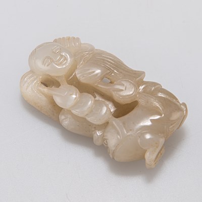 Lot 258 - A CHINESE JADE GROUP OF LIU HAI AND THE THREE-LEGGED TOAD