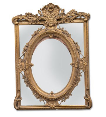 Lot 686 - A LARGE PERIOD STYLE GILT-COMPOSITION SECTION MIRROR