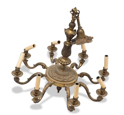 Lot 543 - A PERIOD STYLE HEAVY BRASS CHANDELIER