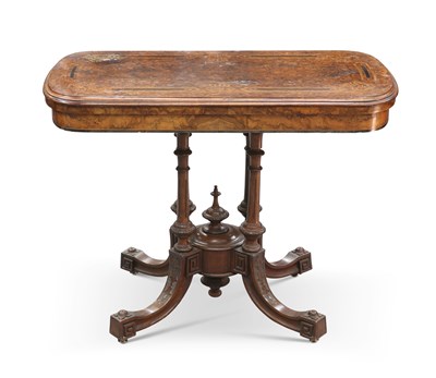 Lot 684 - A VICTORIAN INLAID BURR WALNUT FOLDOVER CARD TABLE, CIRCA 1870