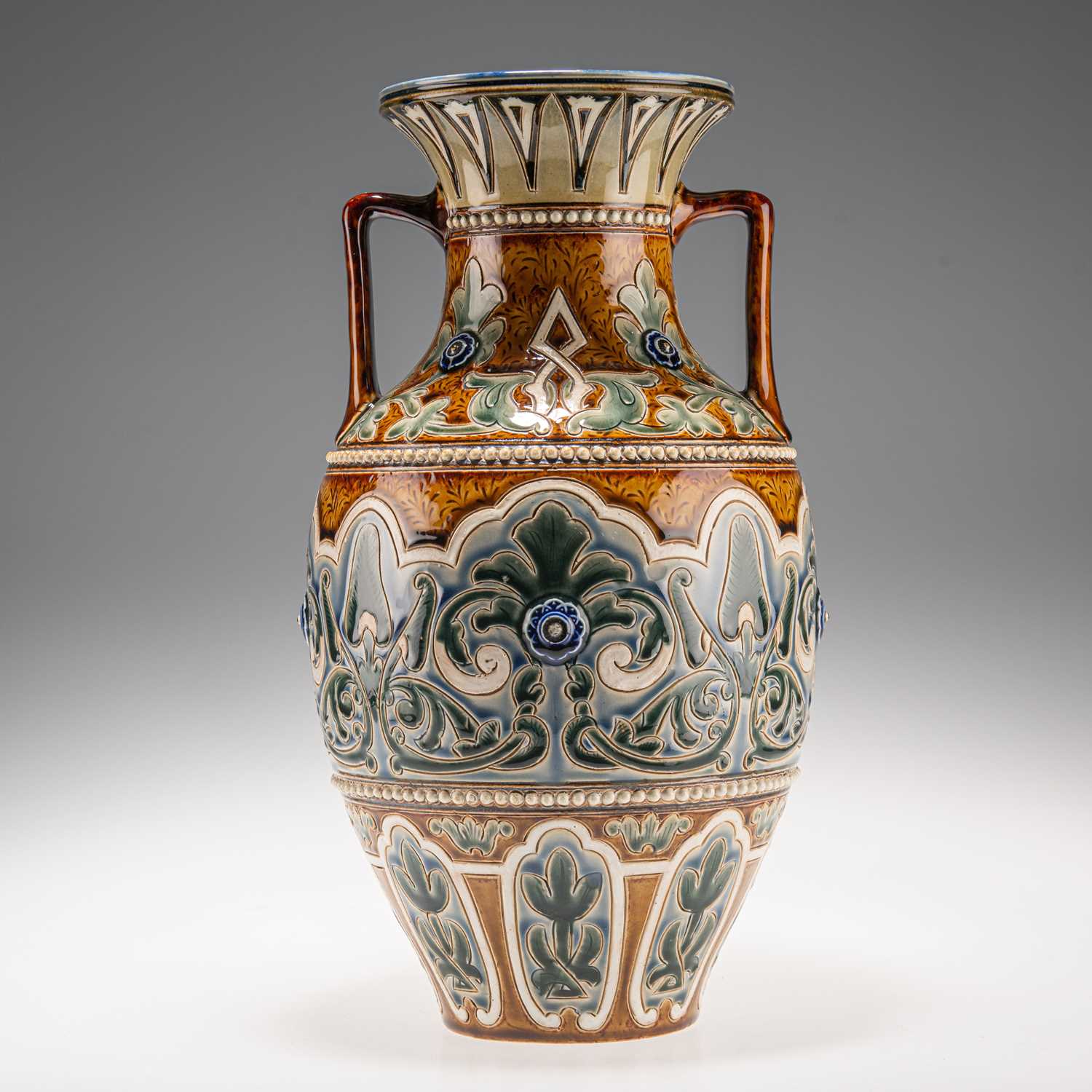 Lot 153 - FRANK A. BUTLER FOR DOULTON LAMBETH, A LATE 19TH CENTURY LARGE STONEWARE AMPHORA VASE