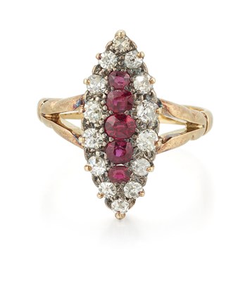 Lot 2163 - A LATE 19TH CENTURY RUBY AND DIAMOND NAVETTE RING