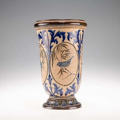 Lot 143 - FLORENCE E. BARLOW FOR DOULTON LAMBETH, A LATE 19TH CENTURY PÂTE-SUR-PÂTE STONEWARE VASE