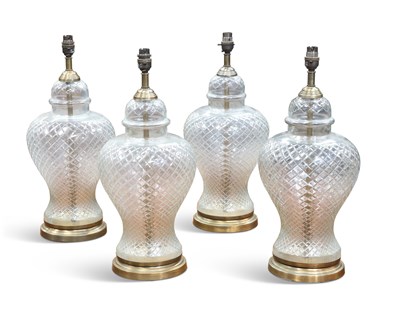 Lot 549 - A SET OF FOUR CONTEMPORARY CUT-GLASS TABLE LAMPS