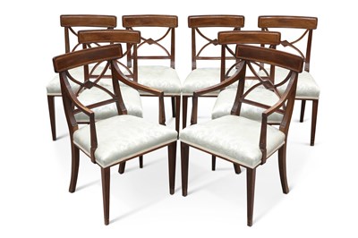 Lot 648 - A SET OF EIGHT REGENCY STYLE INLAID MAHOGANY DINING CHAIRS