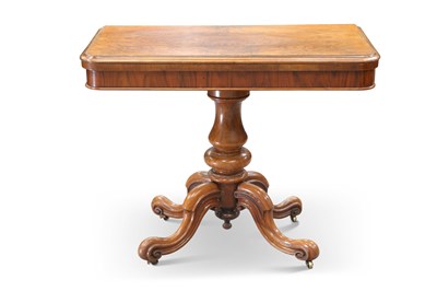 Lot 557 - A VICTORIAN BURR WALNUT FOLDOVER CARD TABLE