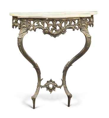 Lot 618 - A PERIOD STYLE ONYX-TOPPED BRASS CONSOLE TABLE, 20TH CENTURY