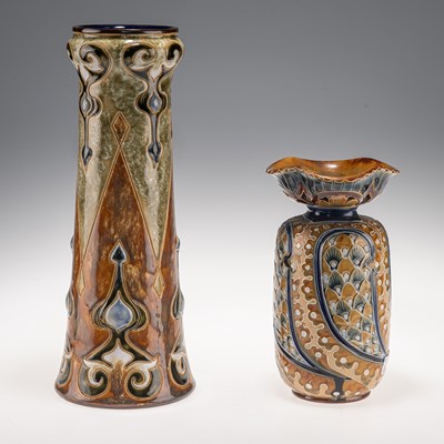 Lot 123 - FRANK A. BUTLER FOR DOULTON, TWO EARLY 20TH CENTURY STONEWARE VASES