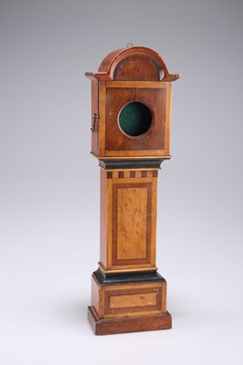 Lot 768 - A 19TH CENTURY MAHOGANY MINIATURE LONGCASE CLOCK POCKETWATCH HOLDER