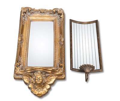 Lot 585 - A PERIOD STYLE GILT-COMPOSITION MIRROR, AND A CONTEMPORARY GIRANDOLE