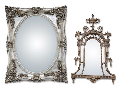 Lot 570 - A PERIOD STYLE SILVERED COMPOSITION MIRROR