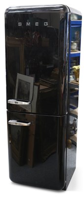 Lot 446 - A SMEG BLACK FRIDGE FREEZER