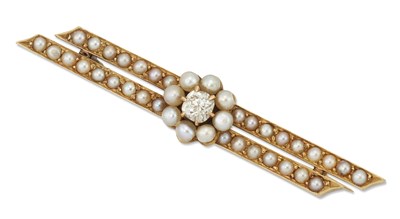 Lot 912 - A LATE VICTORIAN DIAMOND AND SEED PEARL BAR BROOCH