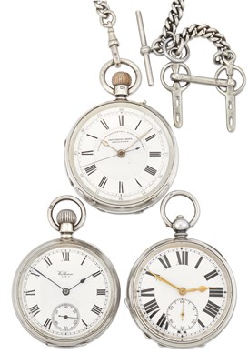 Lot 2057 - THREE SILVER OPEN FACE POCKET WATCHES
