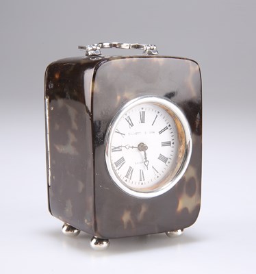 Lot 1141 - A TORTOISESHELL-CASED MINIATURE CARRIAGE CLOCK