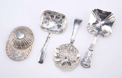 Lot 408 - FOUR SILVER CADDY SPOONS, GEORGE III AND LATER