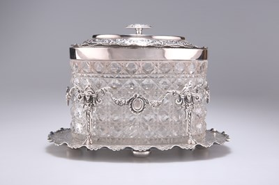 Lot 189 - A VICTORIAN SILVER-PLATED AND CUT-GLASS BISCUIT BOX