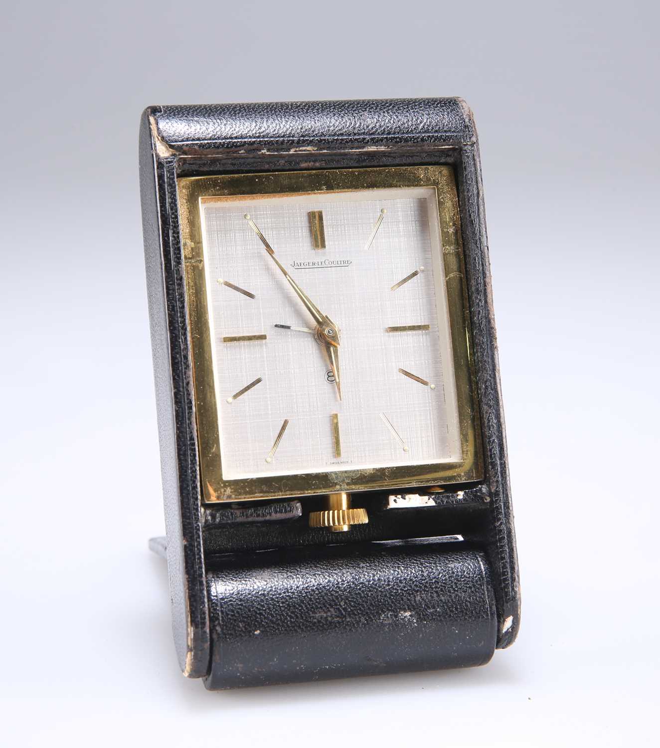 Lot 2336 - A JAEGER LECOULTRE BRASS 8-DAY TRAVEL ALARM CLOCK