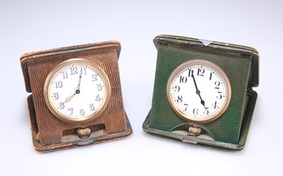 Lot 788 - TWO GILT METAL TRAVEL CLOCKS