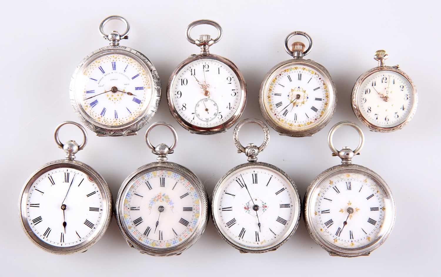 Lot 789 - EIGHT VARIOUS SILVER FOB WATCHES