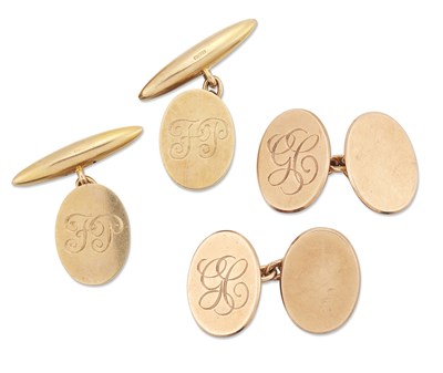 Lot 2338 - TWO PAIRS OF 9 CARAT GOLD CUFFLINKS