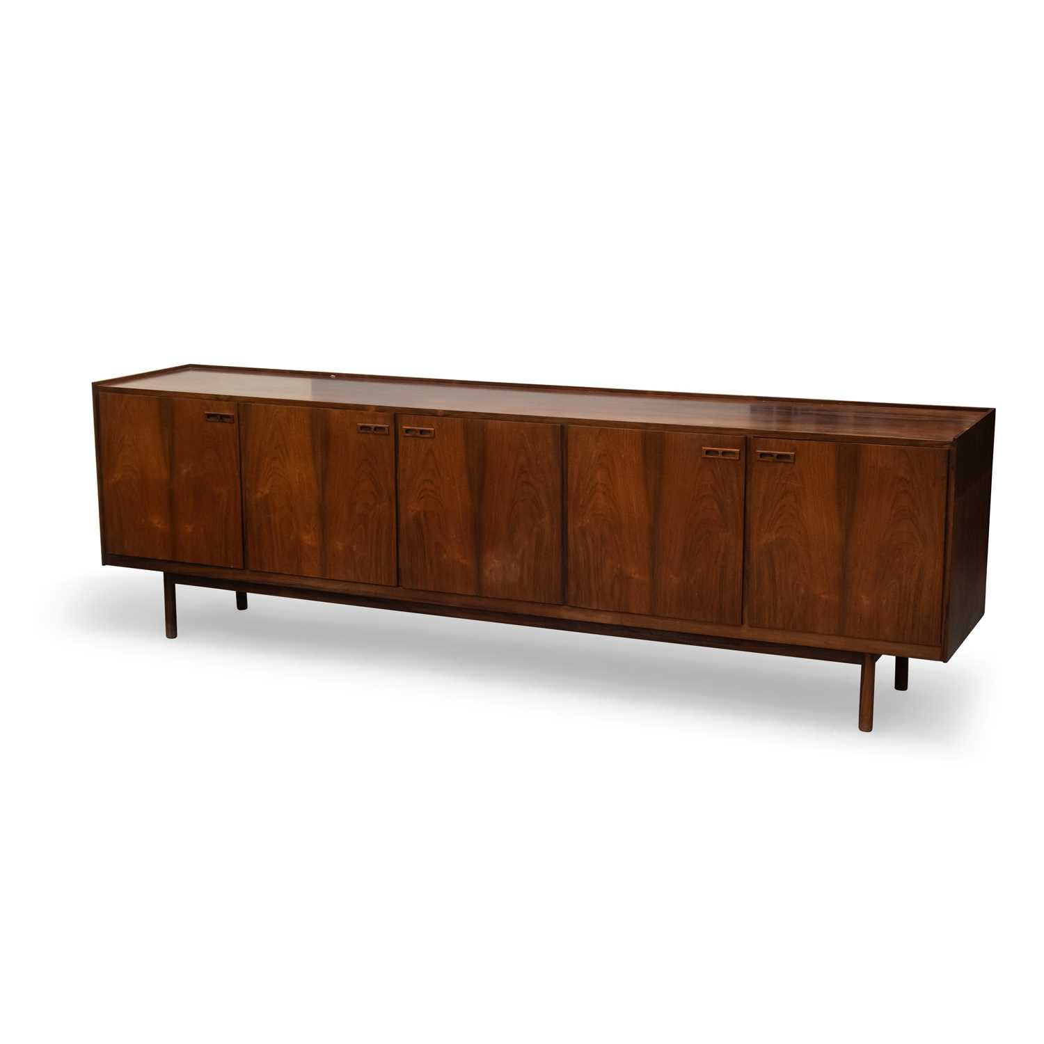 Lot 739 - A MID-CENTURY DANISH ROSEWOOD SIDEBOARD, ATTRIBUTED TO IB KOFOD-LARSEN