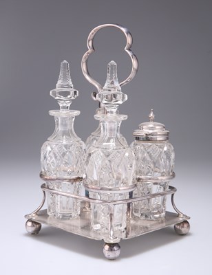 Lot 4 - A LATE VICTORIAN ELECTROPLATED FOUR-BOTTLE CRUET SET