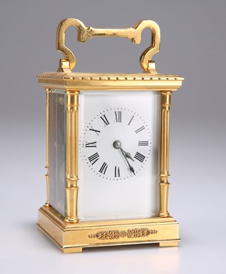 Lot 1142 - A FRENCH BRASS CARRIAGE CLOCK, CIRCA 1900