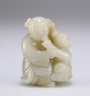 Lot 647 - A CHINESE CARVED JADE FIGURE GROUP