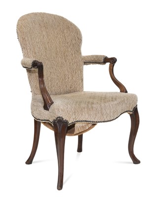 Lot 1250 - A FRENCH HEPPLEWHITE MAHOGANY OPEN ARMCHAIR, 18TH CENTURY