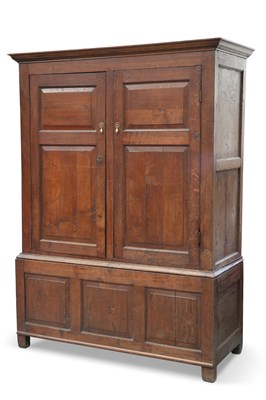 Lot 804 - AN 18TH CENTURY OAK PANELLED PRESS CUPBOARD